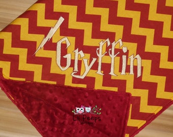 Wizard Blanket - Personalized Minky Baby Blanket - Garnet and Gold Chevron