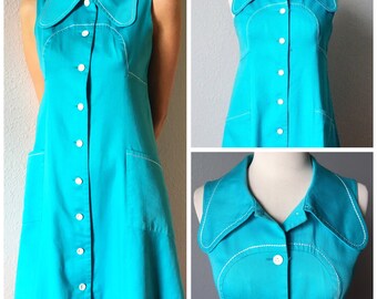 Vintage 1970's Robins Egg Blue Mini Dress with Pockets