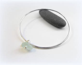 Sea glass bracelet. Sea glass charm. Stacking bangle. Made in Maine. Sea glass jewelry. Silver bangle bracelet with sea glass charm.