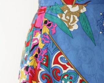 90s baroque silk skirt. colourful silk skirt. blue silk wiggle skirt. blue red pencil skirt. Size M L