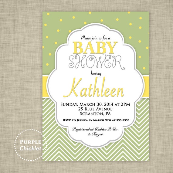 Yellow and Green Baby Shower Invitation Gender Neutral Invite