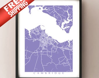 Cambridge, MD Map - Eastern Shore, Maryland, USA Art Poster Print