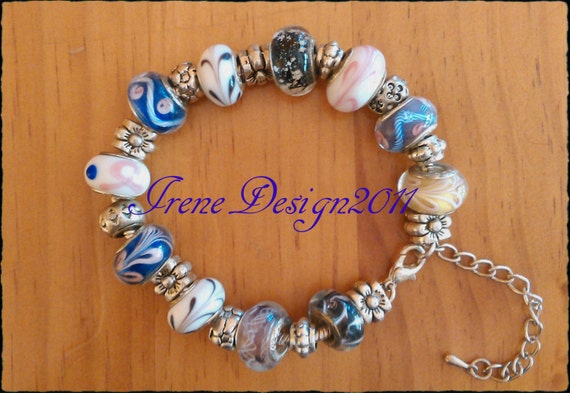 Sterling 925 Silver Bracelet with Glass & Silver Beads