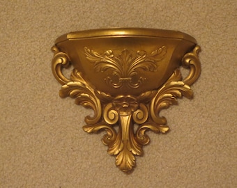 Vintage Hollywood Regency Gold Toned Wall Pocket, Gold Wall Planter, Homco Gold Wall Pocket