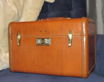 Vintage Samsonite train case leather travel overnight cosmetic bagbrown