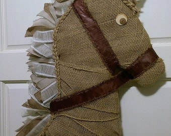Handmade Burlap/Ribbon Horse Head Door/Wall Decor/Kentucky Derby Decor