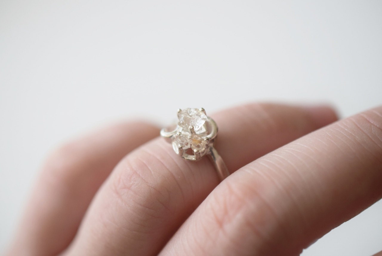 Raw Diamond Engagement Ring Rough Natural and Uncut Wedding