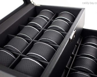 Personalized Carbon Fiber Design Watch Box with White Pillows - Holds 20, Watch Case, Watch Organizer, Engraved, Monogram, Custom Designs