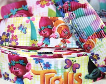 2.3.4.5 yards Trols printed grosgrain Ribbon 1" ribbon Hair bow ribbon Trolls
