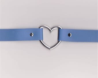Blue Heart Choker - Goth faux leather harajuku style 90s kawaii gothic Christmas Stocking Filler Goth Pastel Vegan Vegitarian Tumblr Japan