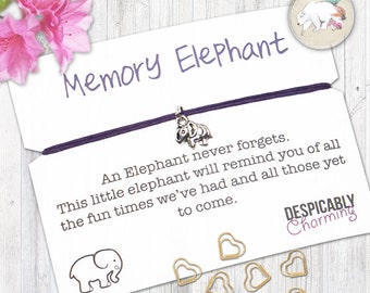 Friendship Bracelet, Memory Elephant Bracelet, Elephant jewellery, Elephant gifts, Make a Wish bracelet, Bracelet with Gift Card, BFF Gift