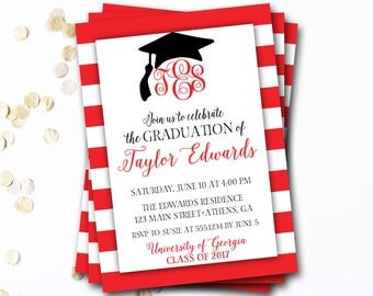 Monogram Graduation Invitation Black and Gold Graduation