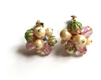 Vintage Vendome Pink Crystal and Faux Pearl Earrings