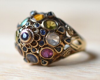 Vintage 1960s 18K Gold Multi Gemstone Thai Princess Ring - Multi Gemstone Ring - 1960s Multi Gem Ring - Thai Ring - 18K Yellow Gold Ring