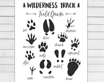 Animal Track Field Guide Woodland Nursery Woodland wall decal Wilderness Nursery decor Wildlife White black Digital PRINTABLE download 8x10
