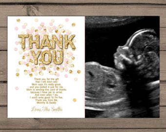 Baby shower Thank you cards Pink Gold confetti Baby Shower Thank you insert Confetti thank you card Girl baby shower Pink PRINTABLE Digital
