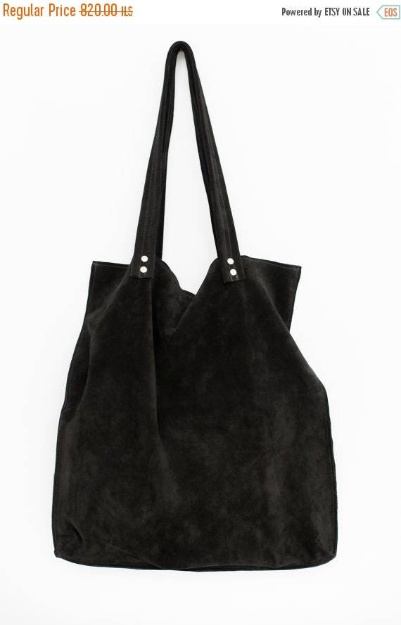 Large black suede bagBlack Suede leather tote bag Black