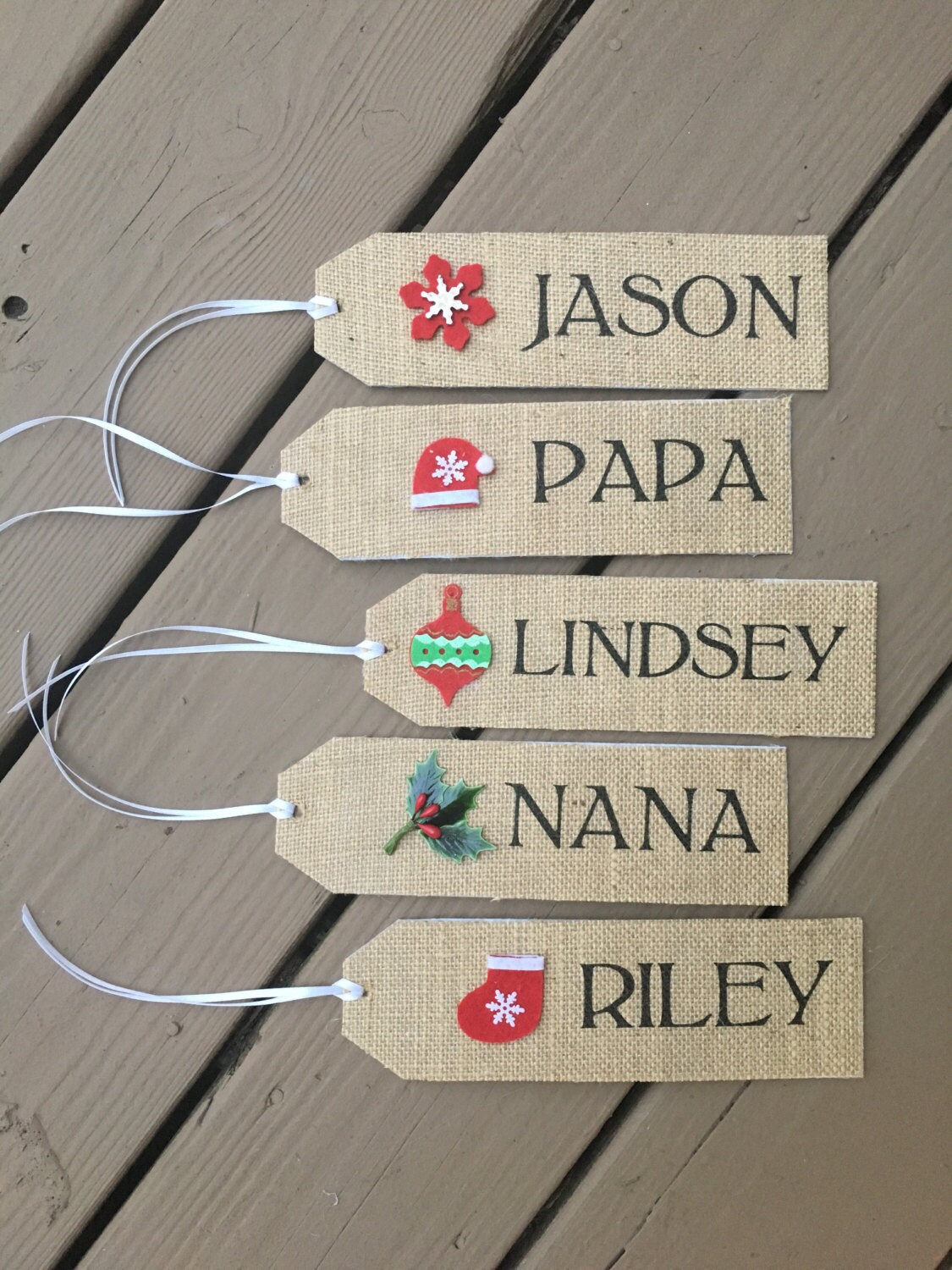 Burlap Christmas Stocking NAME TAG Stocking Personalized Name