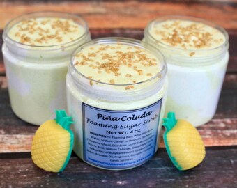 Pina Colada Foaming Sugar Scrub / Foaming Sugar Scrub / Whipped Sugar Scrub/ Exfoliating Sugar Scrub / Body Scrub