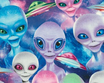 Selfie Aliens Fabric Fat Quarter, 1/3 Yard, 1/2 Yard, or By The Yard; C5634 Timeless Treasures; Novelty Fabric; Extraterrestrial; Martian