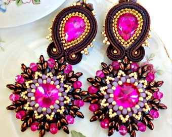 Soutache, pendientes hechos a mano, Soutache joyas, hechas a mano de Italia