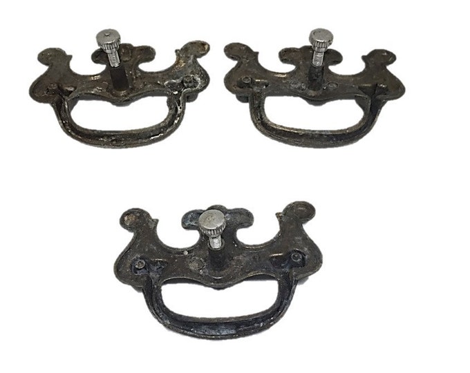 Vintage Brass Drawer Pull Lot of 3 - Keeler Brass Co. Hardware Restoration - Furniture Hardware,