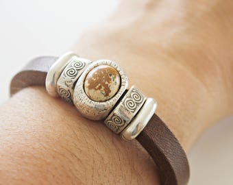 Graduation Mens Leather bracelet, MENS LEATHER BRACELET, Nordic jewelry, silver, Guy bracelet, mens leather, brown leather, mens gift