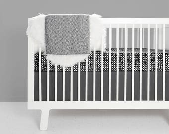 Modern Crib Bedding Set - Swirl Design | Modern nursery | Black and white nursery | Fitted crib sheet |crib skirts | modern baby bedding