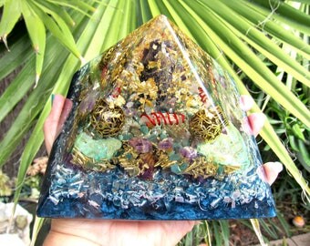 Orgone Pyramid | Meditation Device | Amethyst Chrysocolla Gemstone Pyramid | Positive Energy Generator | Expression & Empowerment