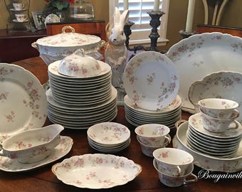 Theodore Haviland Limoges Pink/White Roses - Schleiger 149, Blank 118 Set of 5 Dinner Plates