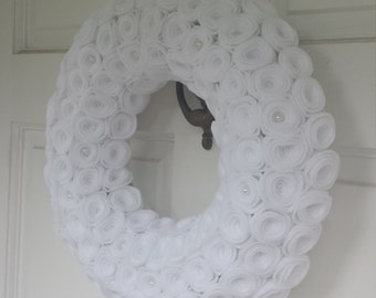 White wreath, Winter wreath, Rose wreath, Winter flower wreath, White rose wreath