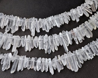 On Sales! Raw Rough Natural Crystal Point Beads Top Drilled Clear Rock Crystal Quartz Points Spike Beads Healing Crystal Bead
