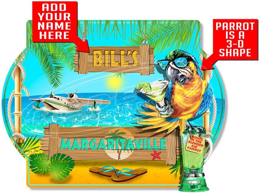 Personalized Margaritaville with 3-D Parrot Hardboard Wall