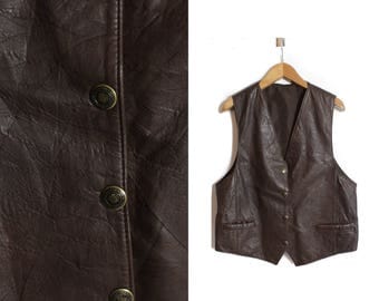 Leather vest, Mens vest, Brown vest, Brown leather vest, Men leather vest, Dark mens vest, Vintage waistcoat, Brown waistcoat / XL Large
