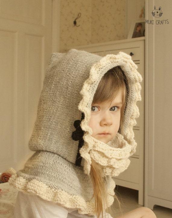 KNITTING PATTERN hoodie with ruffles and inner cowl Marta (baby, toddler, chi...