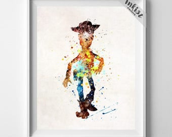 Toy Story Art, Woody Print, Toy Story Decor, Disney Poster, Watercoluor Art, Gift For Him, Pixar Print, Nursery Room, Type 2, July 4th