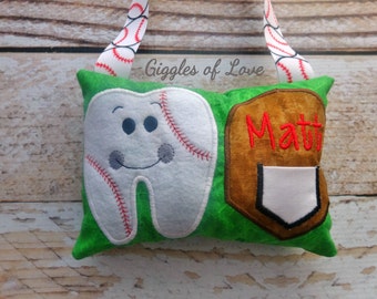 Personalized Tooth Fairy Pillow - Boy Girl Tooth Pillow - Baseball Player Sports