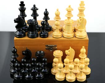 Vintage Handmade Staunton Chess Set / Mid Century Home Decor
