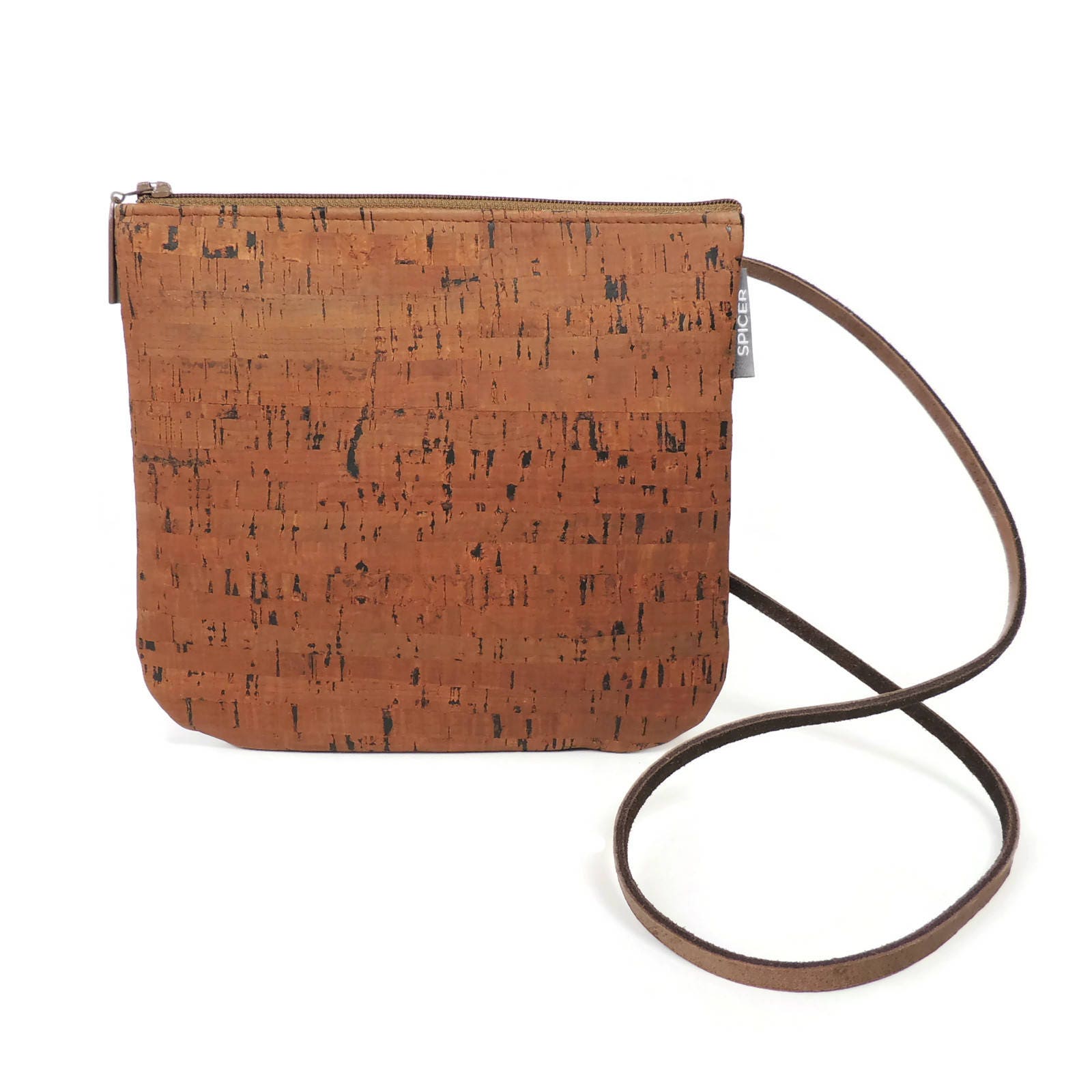 Small Crossbody Bag/ Cork Bag/ Mini Zip Top Bag/ Dark Brown