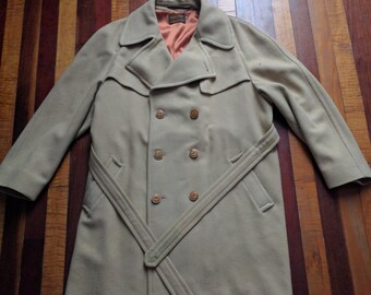 Vintage 70s 80s Sir Pendleton Double Breasted Wool Trench Coat Big and Tall 44 Long
