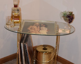 Vintage Vinyl Record Stand - Vintage Gold Cocktail Bar Stand - Vintage Record Plater Stand / Mid Century Vinyl Stand