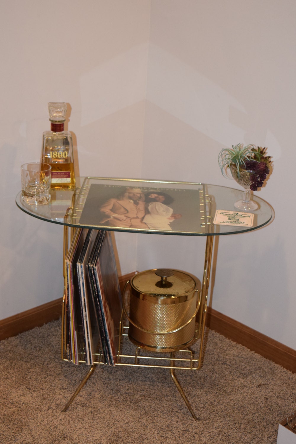 Reserved SOLD Vintage Metal Vinyl Record Stand Vintage Gold Cocktail