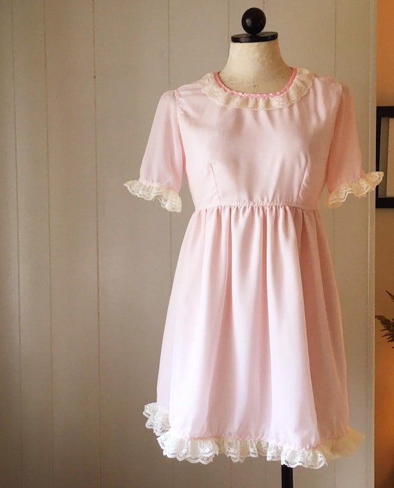 Antoinette Babydoll pink dress ruffled lace womens clothing