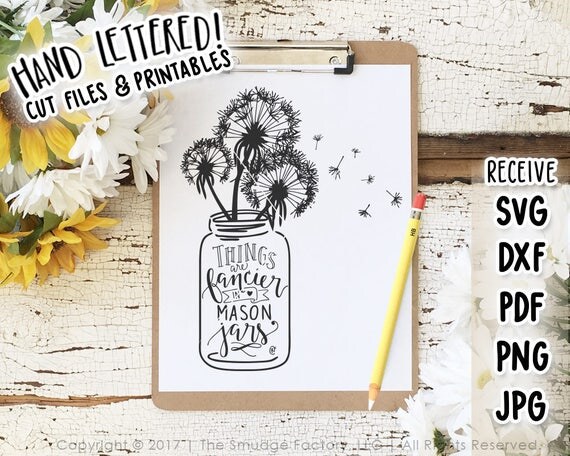 Download Mason Jar SVG Cut File Dandelion Printable Hand Lettered