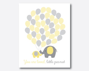 Instant Download, Elephant Baby Shower Guest Book Alternative,Printable Guestbook,Yellow Gray Chevron,Little Peanut,Elephant Balloon(SBS.37)