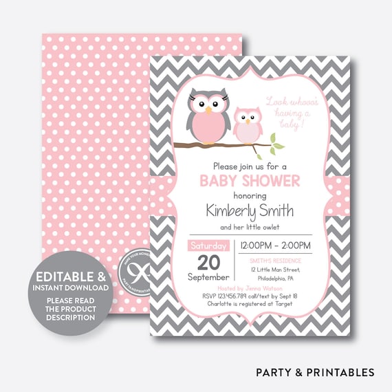 Instant Editable Owl Baby Shower Invitation Pink Il 570xn