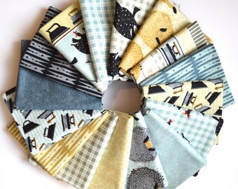 Wash Day Fat Quarter Bundle from Sudio e Fabrics, Sheep, Roosters, Polka Dots, Primitive 100% cotton, 15 Fat quarters