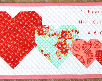 I Heart You mini quilt kit, includes pattern and ALL fabric for top, back and binding by Cluck Cluck Sew 10" by 19 3/4" Bonnie and Camille