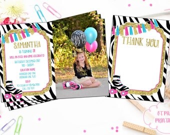 Roller Skating Party Photo Invitation - Digital Skating Invite - Print at Home - Customized Roller Skating Invitation - Zebra Skating Party