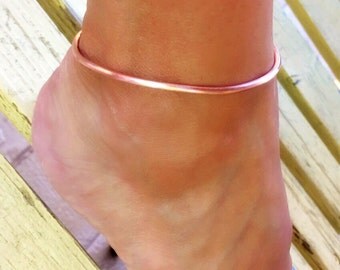 Ankle bracelet, copper anklet, boho anklet, simple anklet,rose gold color anklet, copper jewelry, beach anklet